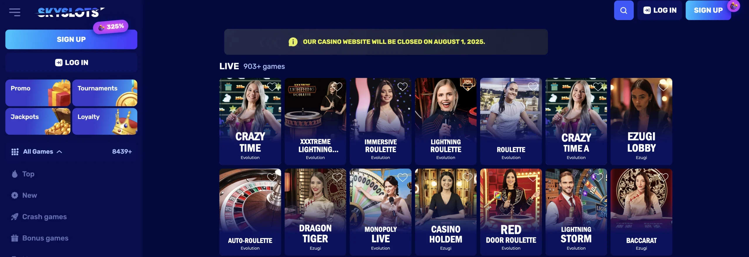 Skyslots casino live games